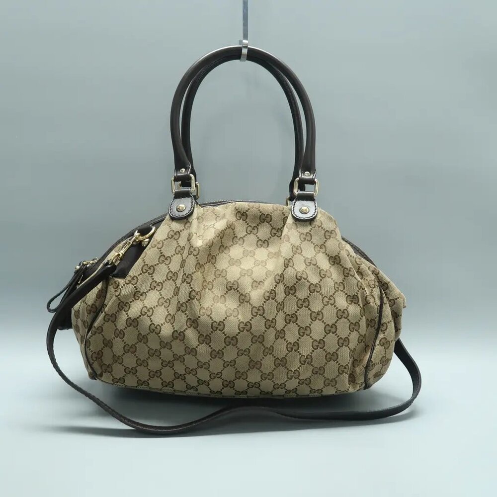 GUCCI Sukey Brown Cloth Satchel 567-011925 - Picture 2 of 12